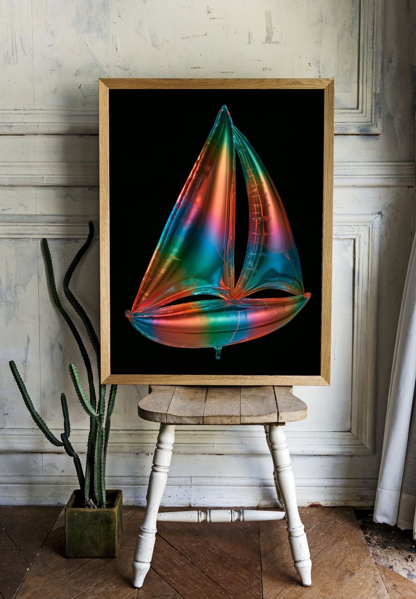 Neon Sailboat Abstract Poster. — room view 1