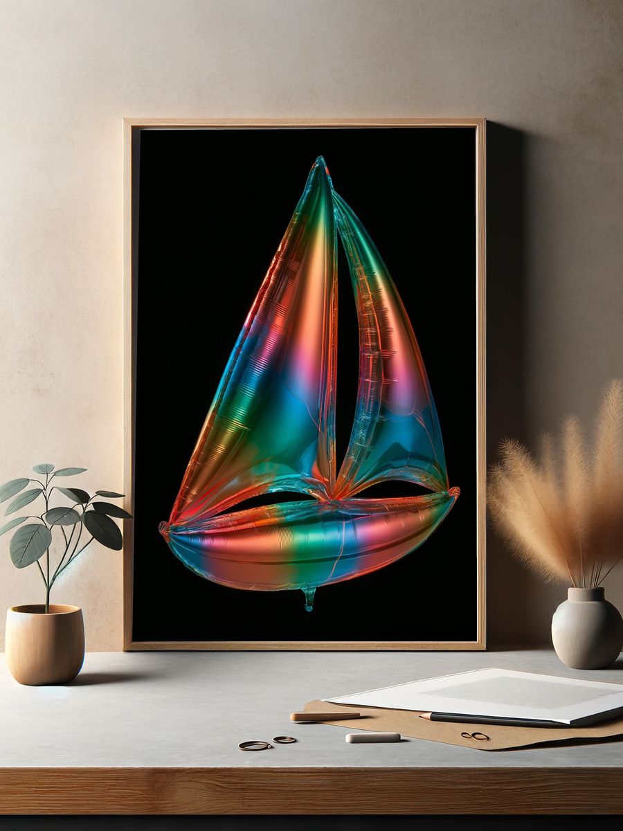 Neon Sailboat Abstract Poster. — room view 2