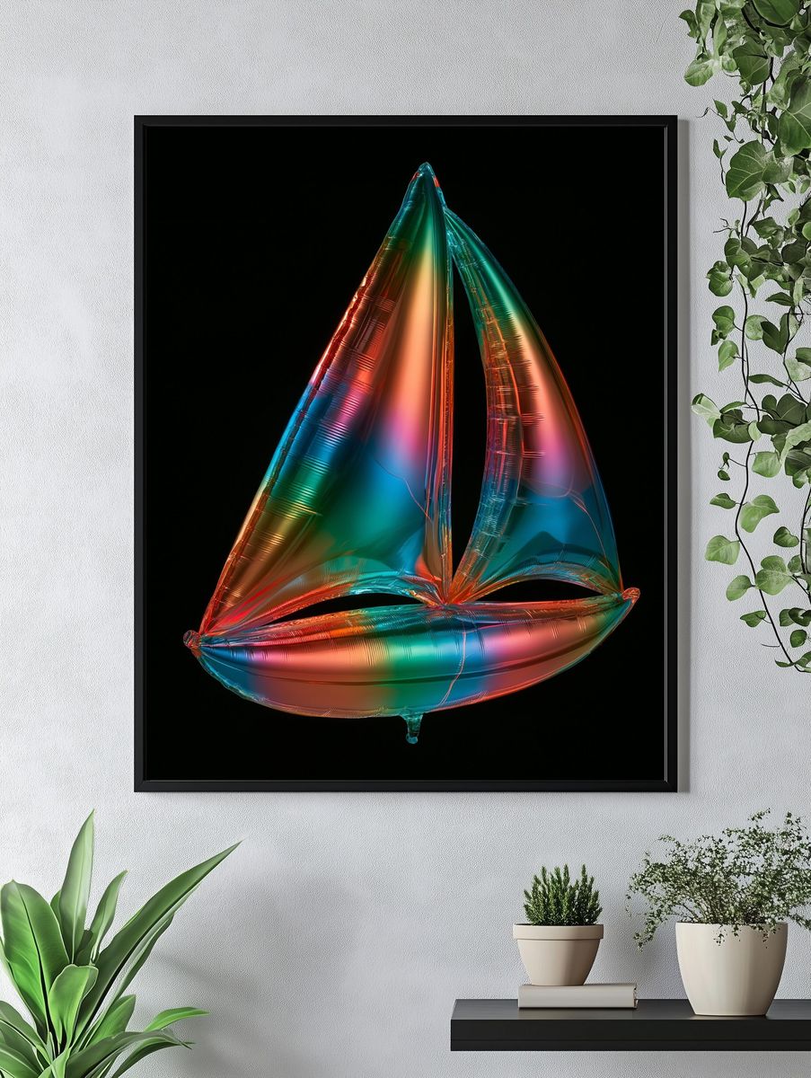 Neon Sailboat Abstract Poster. — room view 4