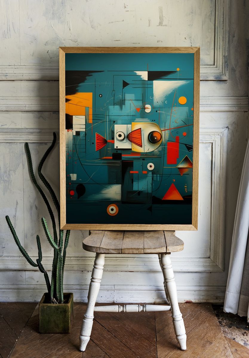 Geometric Fish Abstract Poster. — room view 1