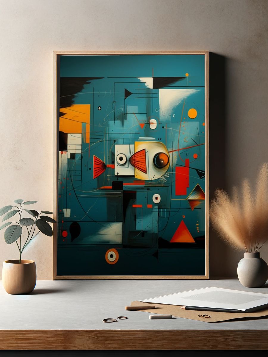 Geometric Fish Abstract Poster. — room view 2
