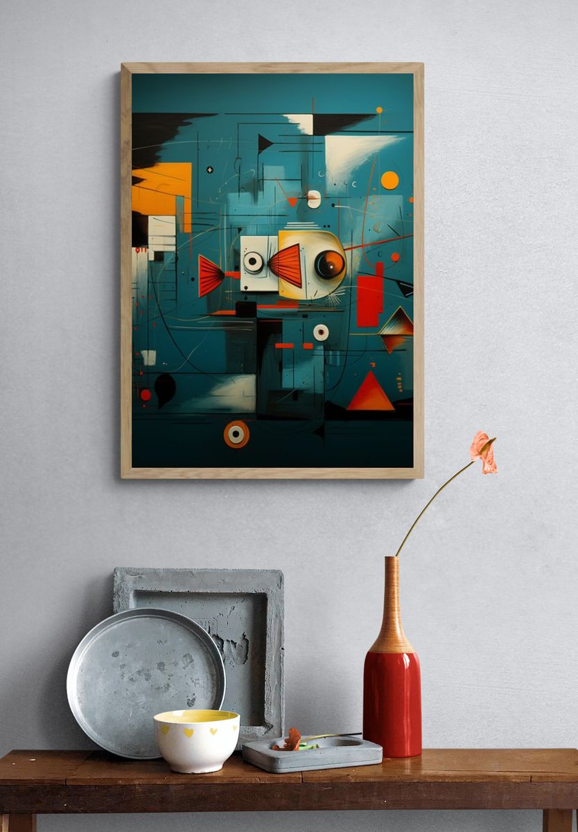 Geometric Fish Abstract Poster. — room view 3