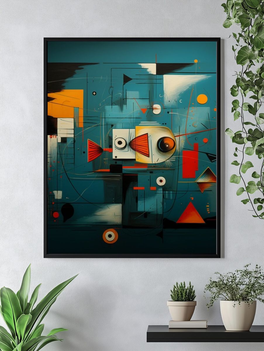 Geometric Fish Abstract Poster. — room view 4