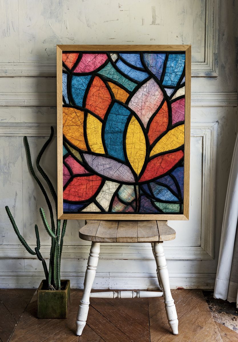Stained Glass Leaves Abstract Poster. — room view 1