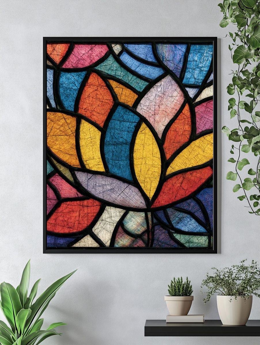 Stained Glass Leaves Abstract Poster. — room view 4