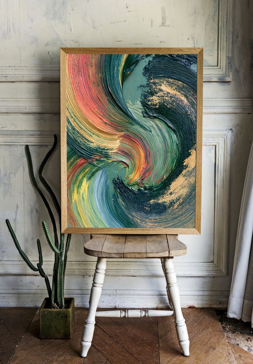 Emerald Swirl Abstract Print. room preview