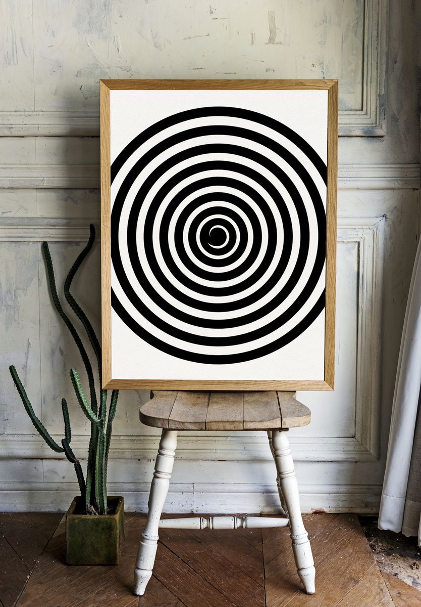 Black Spiral Optical Poster. room preview
