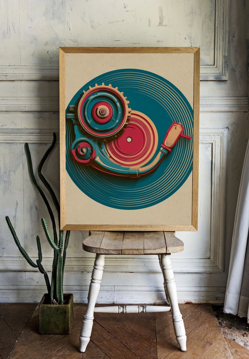 Retro Gear Abstract Poster. — room view 1