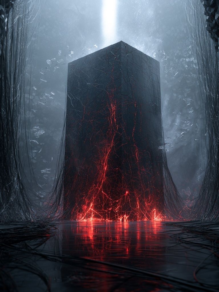 Crimson Monolith Abstract Poster. poster detail