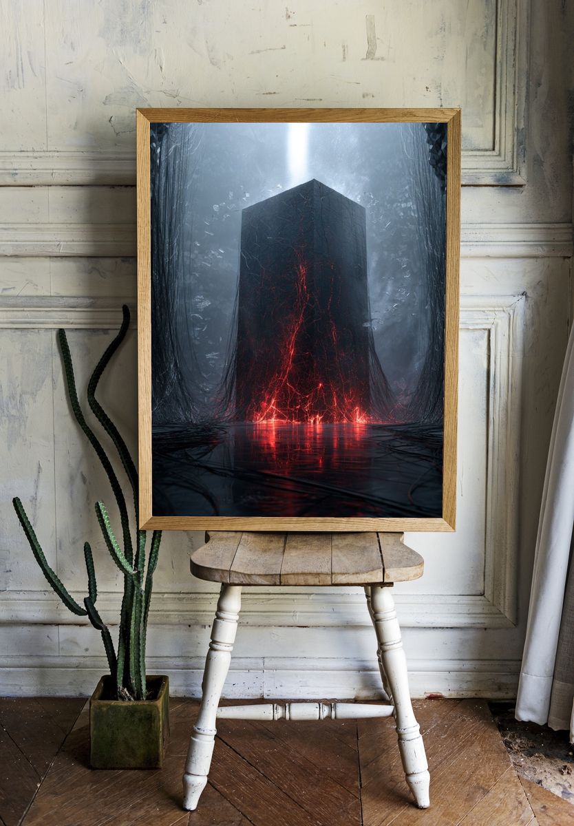 Crimson Monolith Abstract Poster. room preview