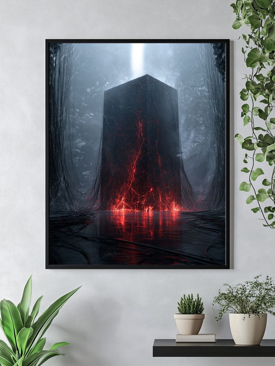 Crimson Monolith Abstract Poster. — room view 4
