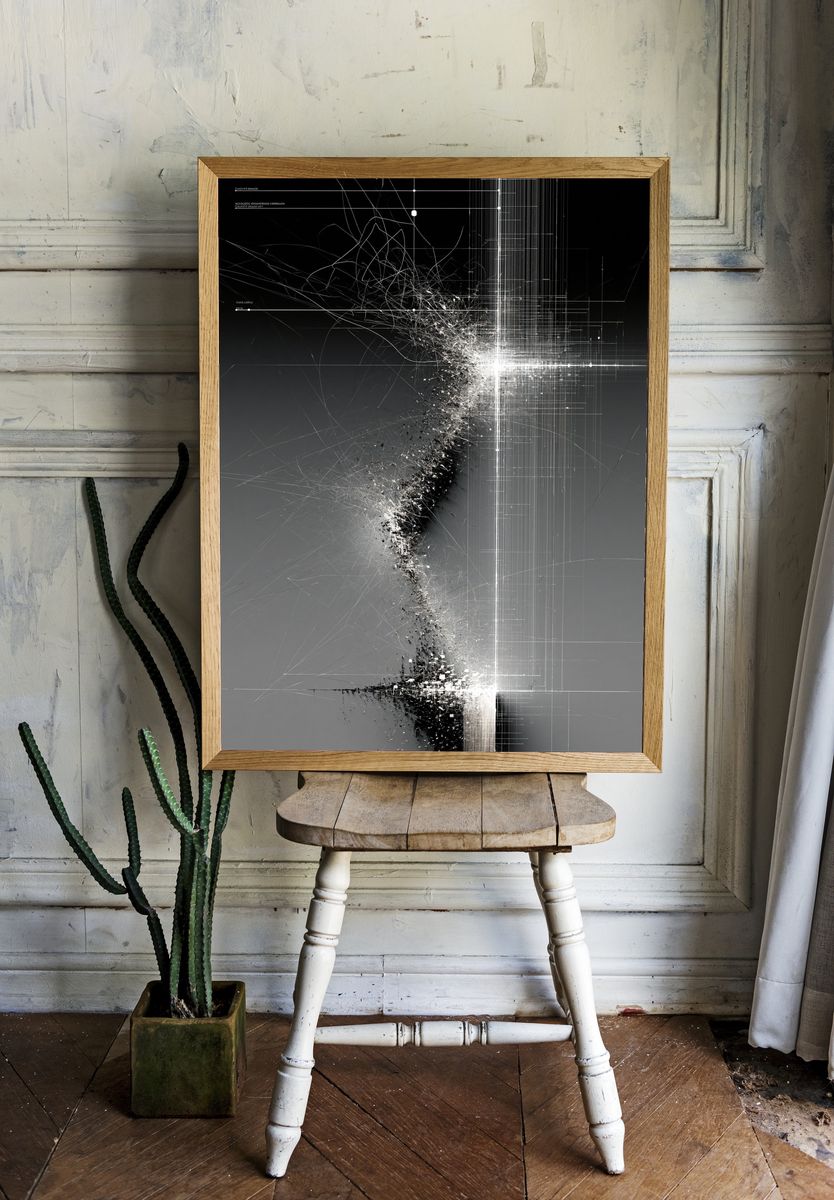 Monochrome Data Burst Abstract Poster. room preview
