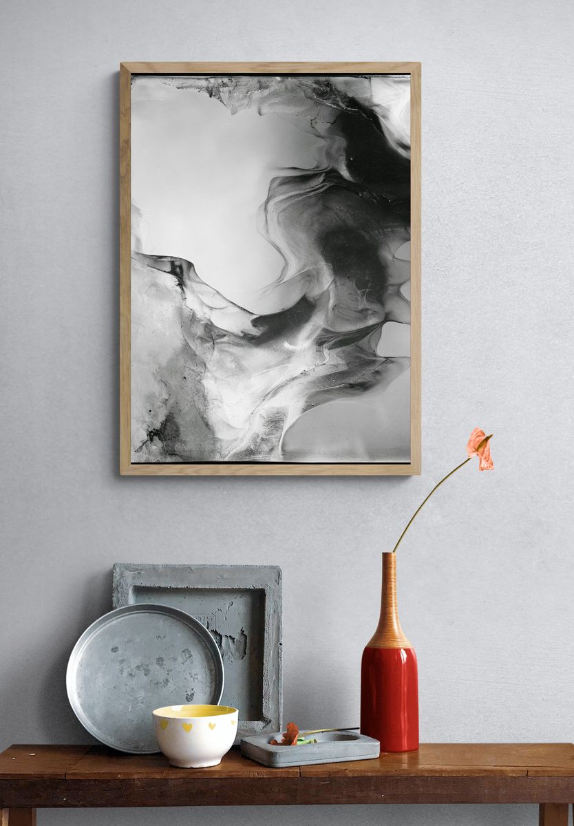 Monochrome Ink Flow Abstract Poster. — room view 3