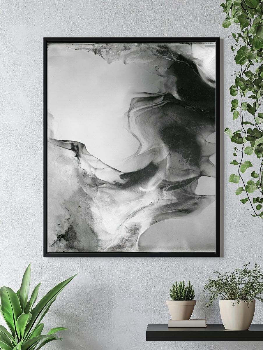 Monochrome Ink Flow Abstract Poster. — room view 4