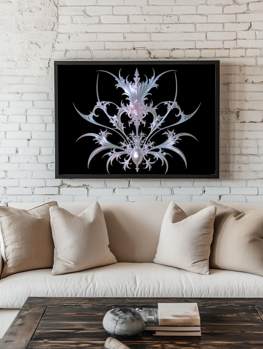 Ornate Silver Fractal Poster. — room view 1