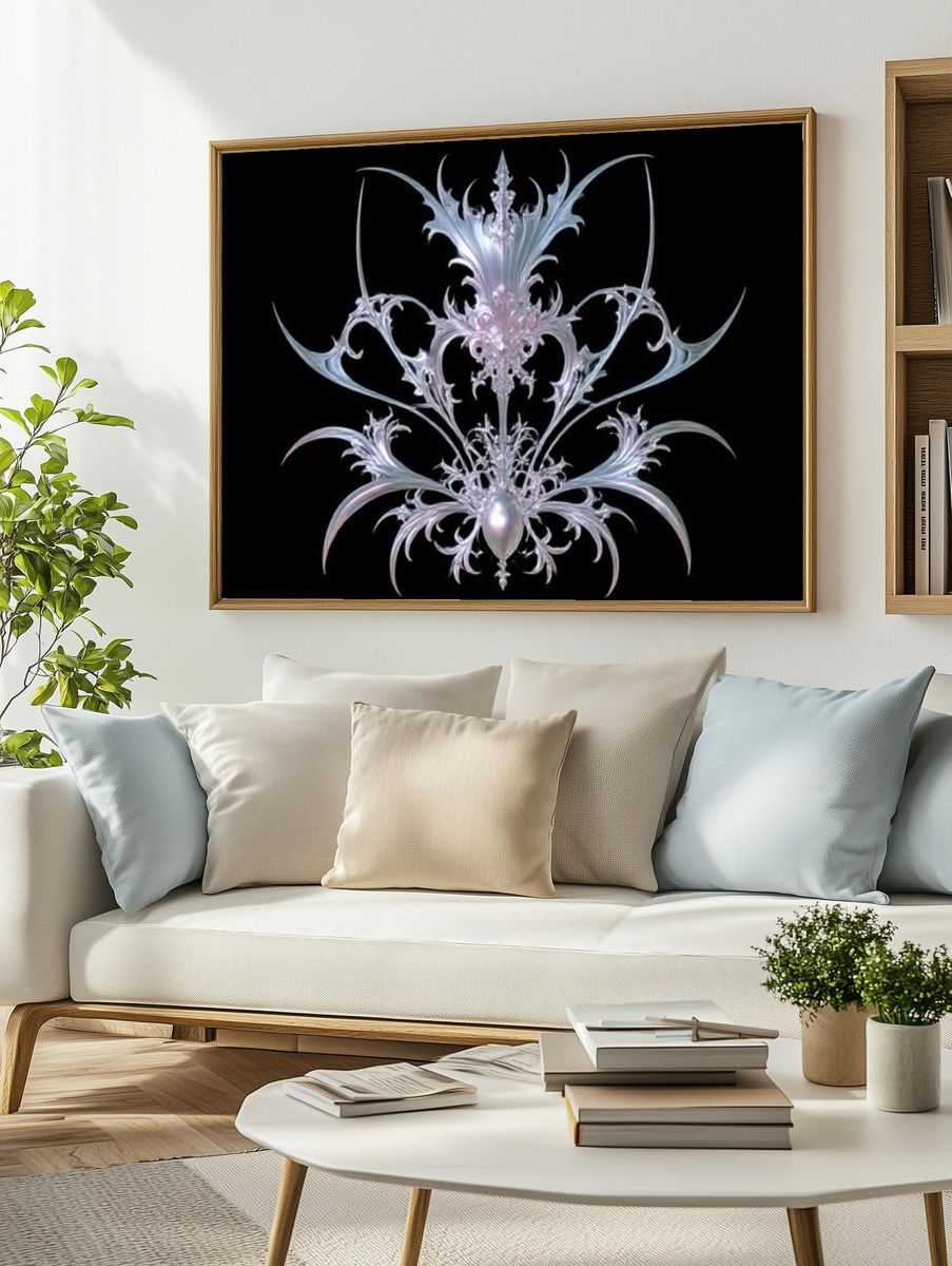 Ornate Silver Fractal Poster. — room view 2