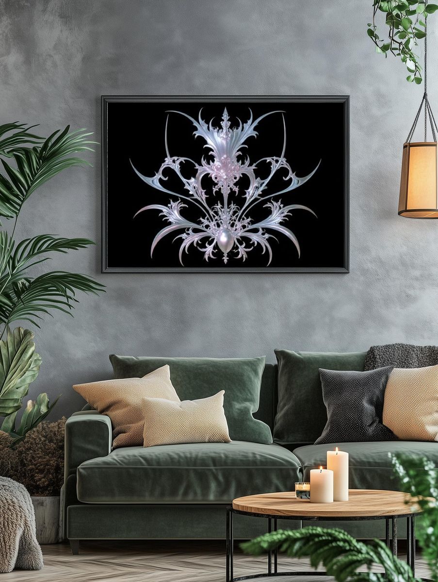 Ornate Silver Fractal Poster. — room view 4