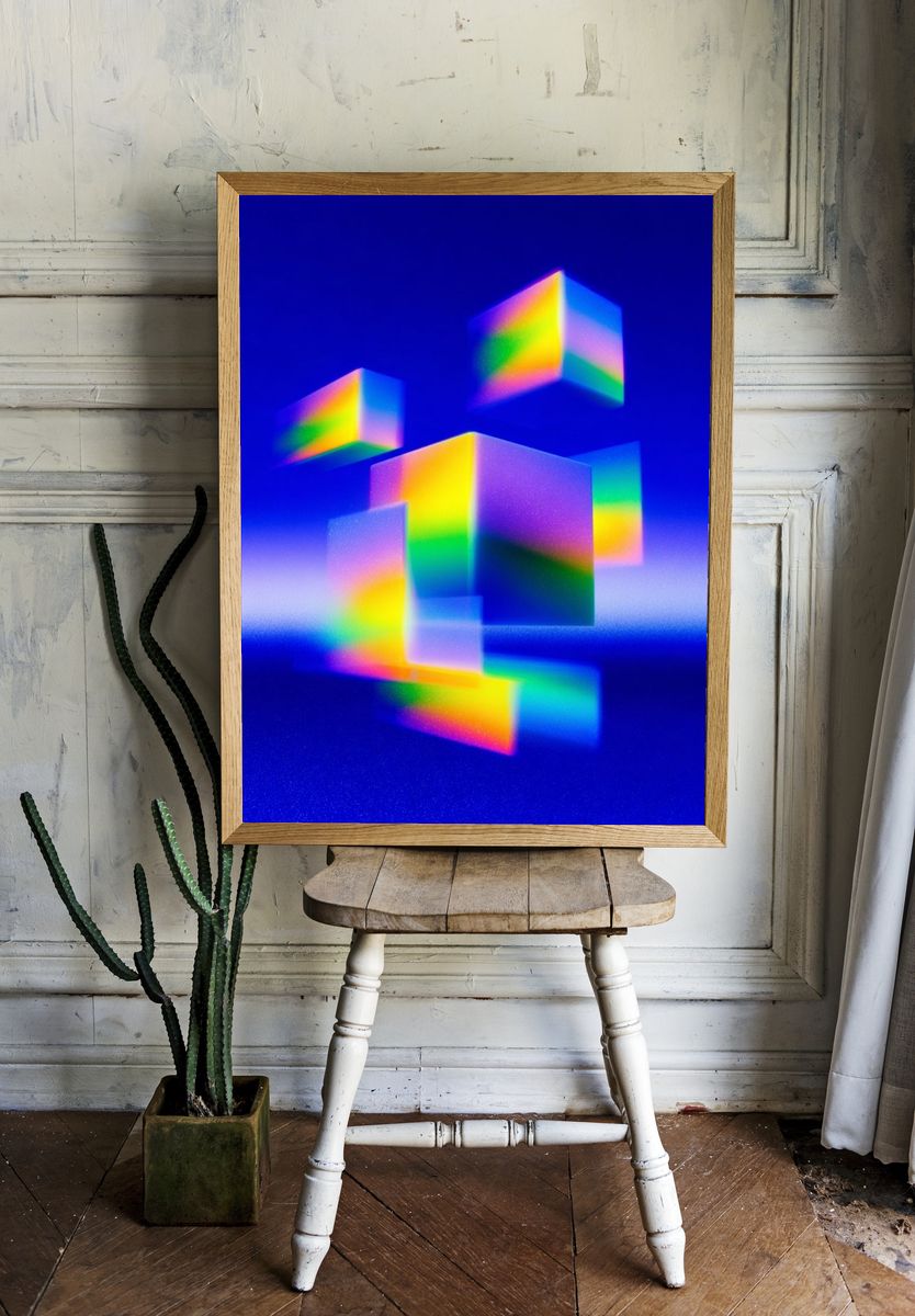 Prismatic Cubes Abstract Poster. — room view 1