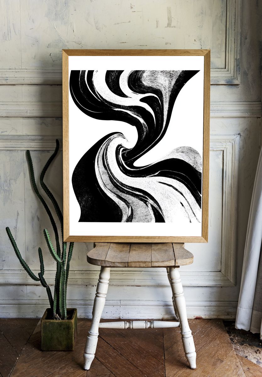Monochrome Swirl Abstract Poster. — room view 1