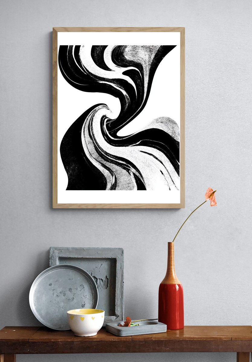 Monochrome Swirl Abstract Poster. — room view 3