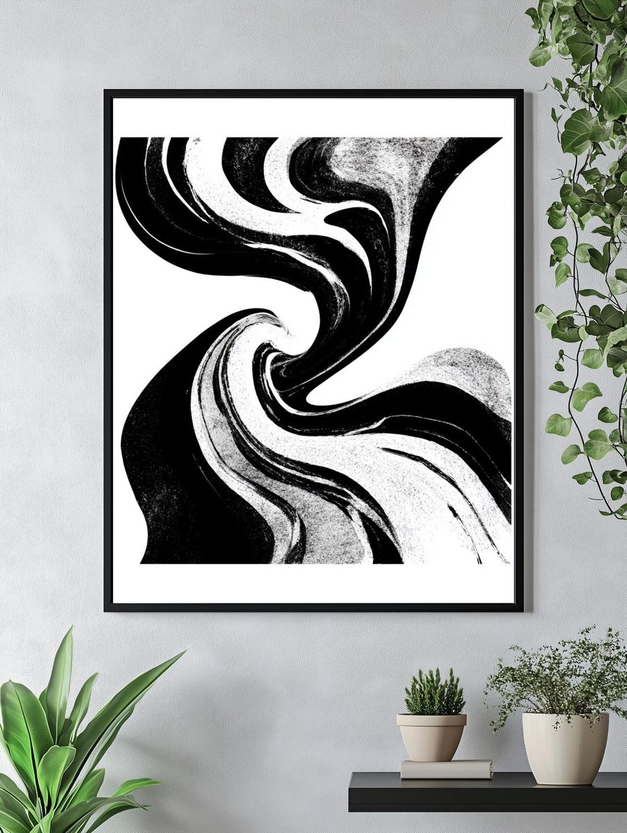 Monochrome Swirl Abstract Poster. — room view 4