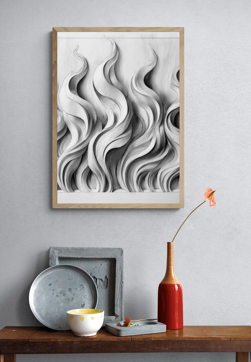 Flowing Monochrome Abstract Poster. — room view 3