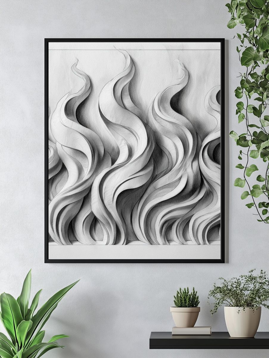 Flowing Monochrome Abstract Poster. — room view 4