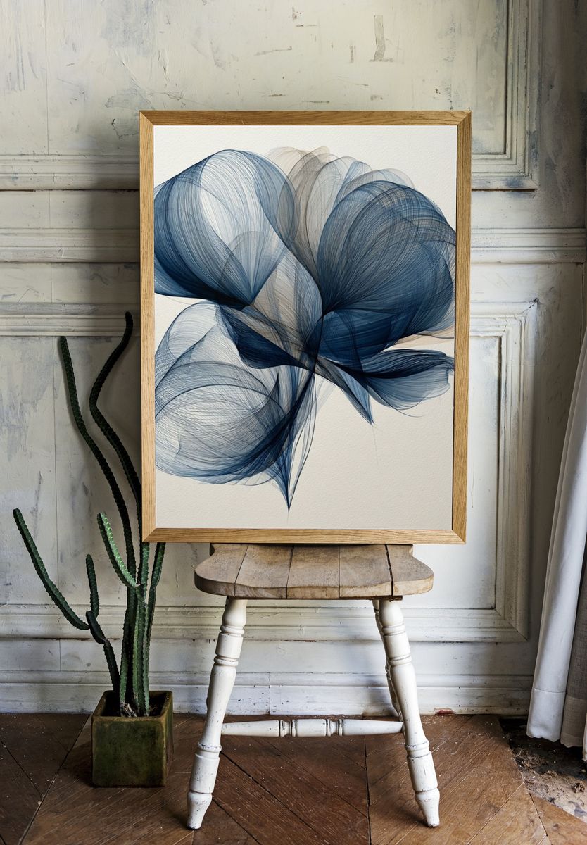 Blue Flow Abstract Poster. room preview