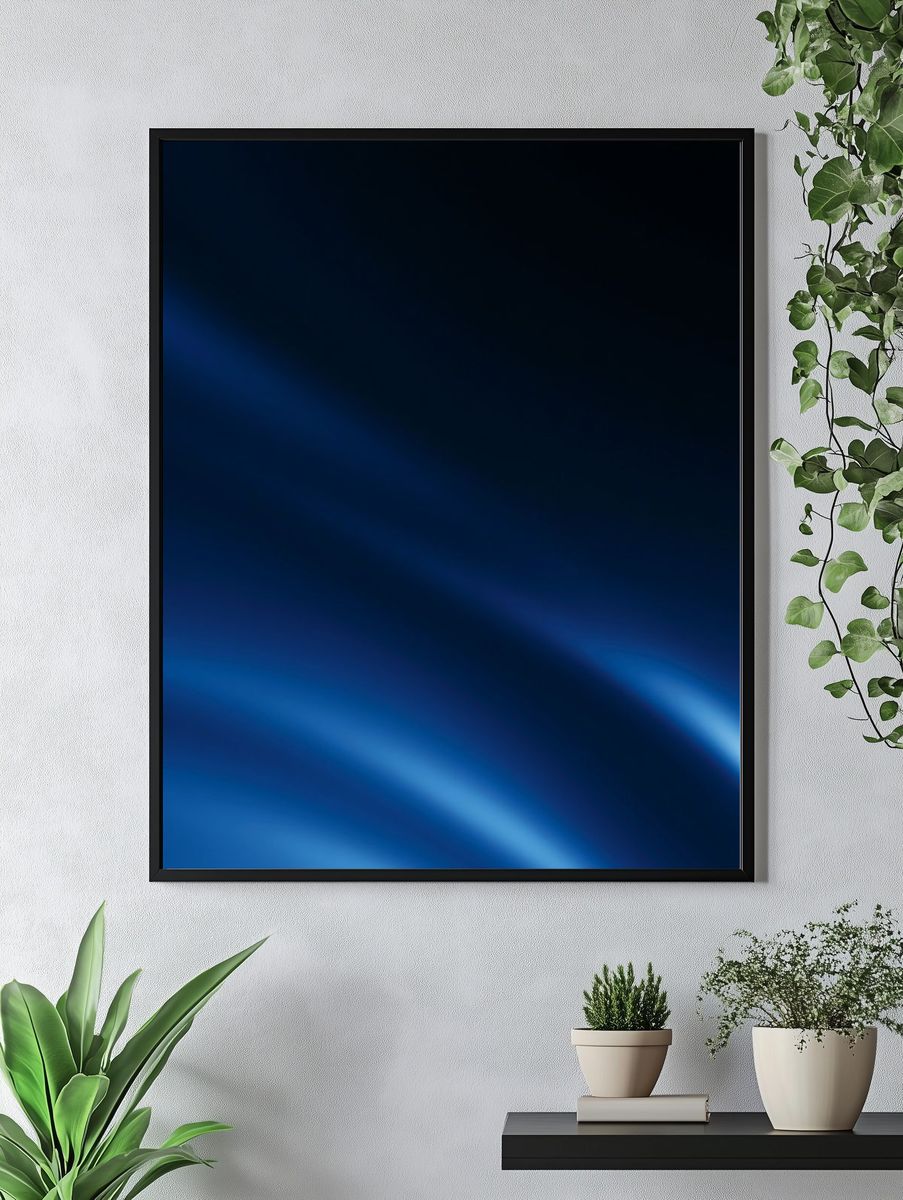 Blue Light Waves Abstract Poster. — room view 4