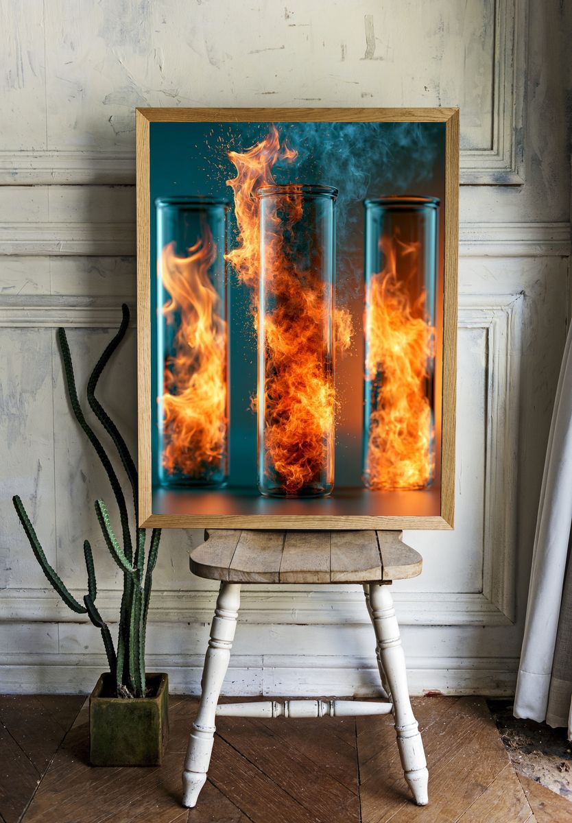 Flaming Glass Tubes Abstract Print. room preview
