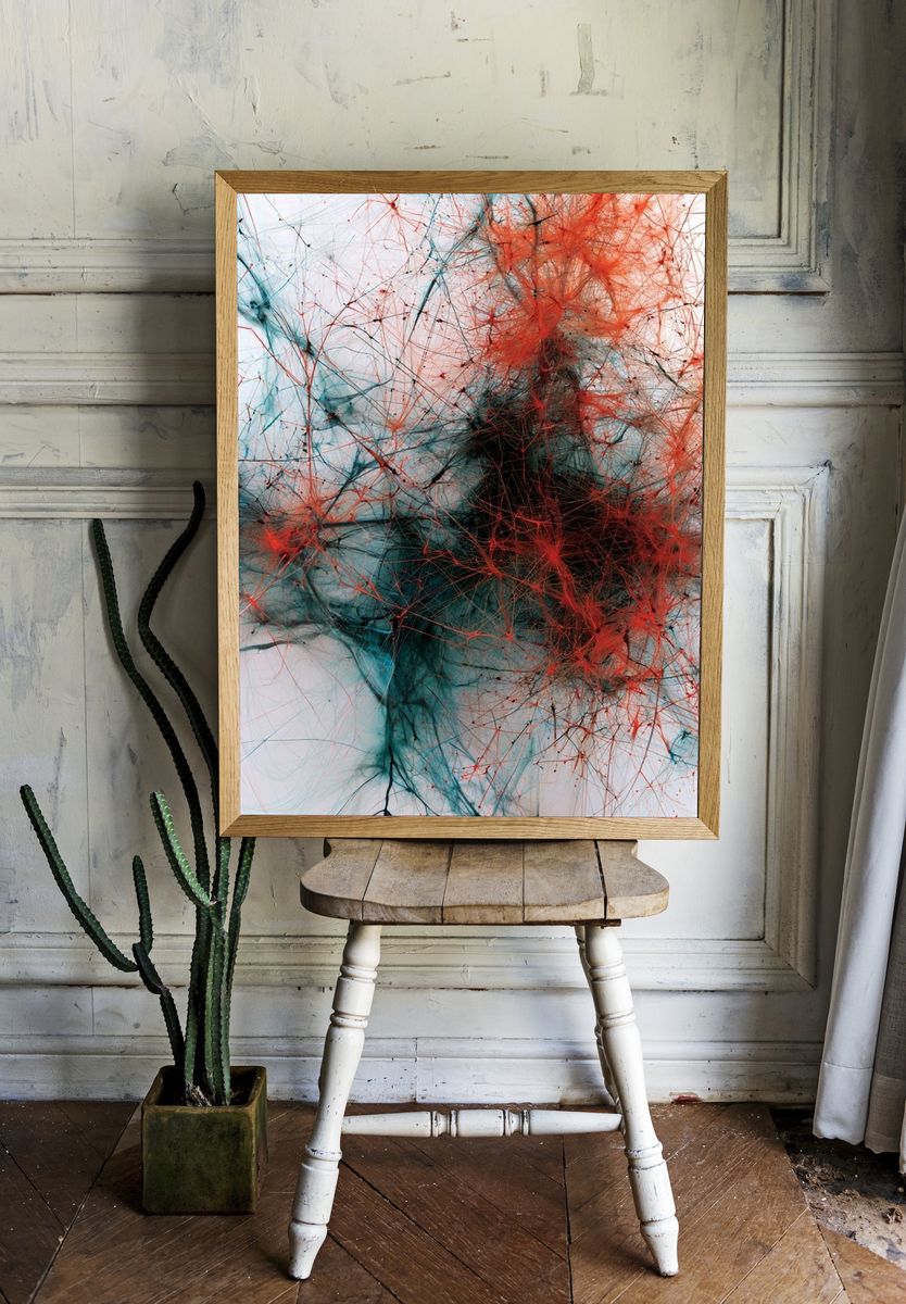 Crimson and Teal Abstract Poster. — room view 1