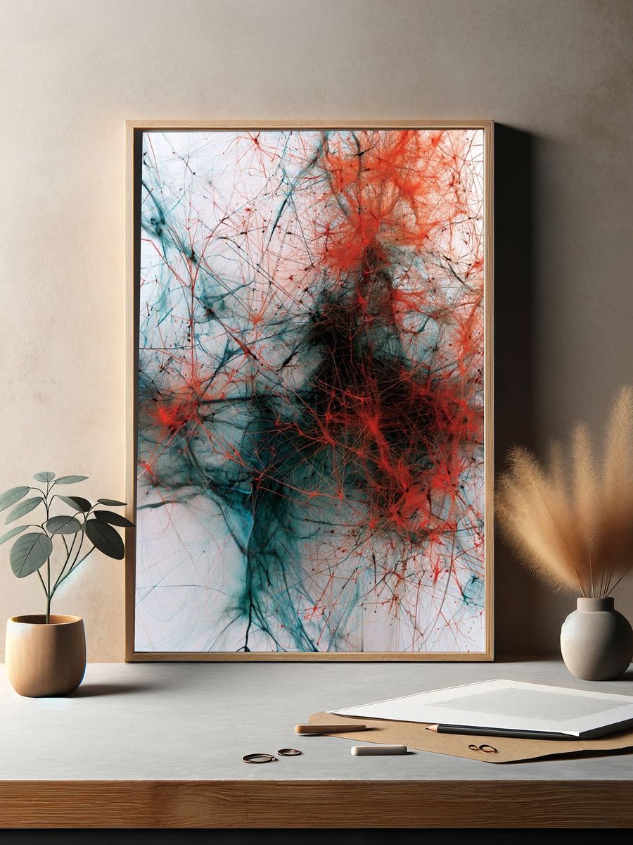 Crimson and Teal Abstract Poster. — room view 2