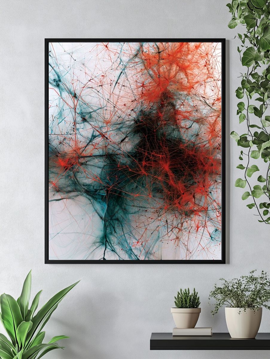 Crimson and Teal Abstract Poster. — room view 4