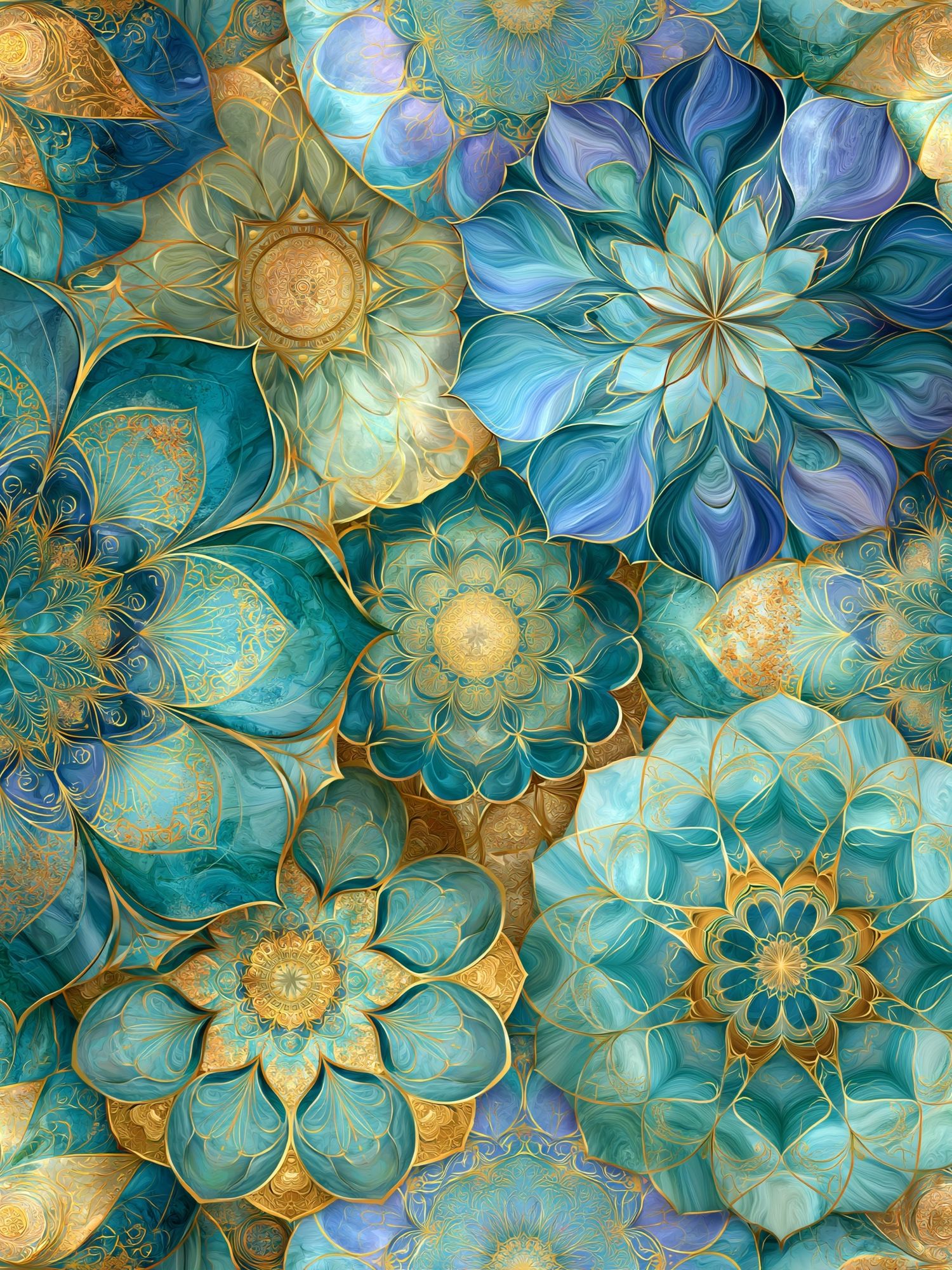 Teal Floral Mandala Abstract Poster. poster — abstract art