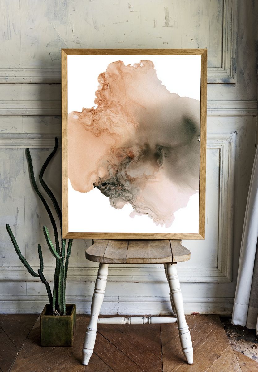 Soft Neutral Ink Abstract Poster. room preview