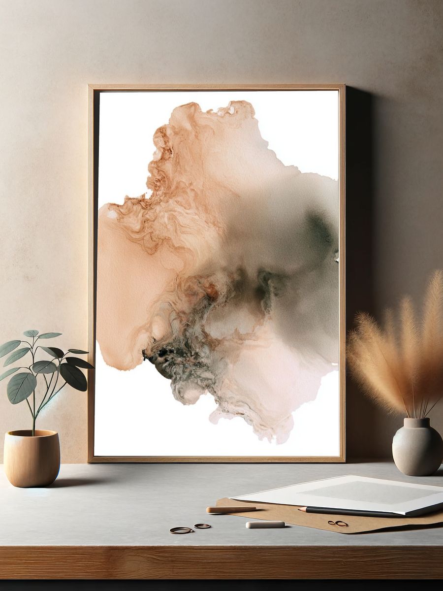Soft Neutral Ink Abstract Poster. — room view 2