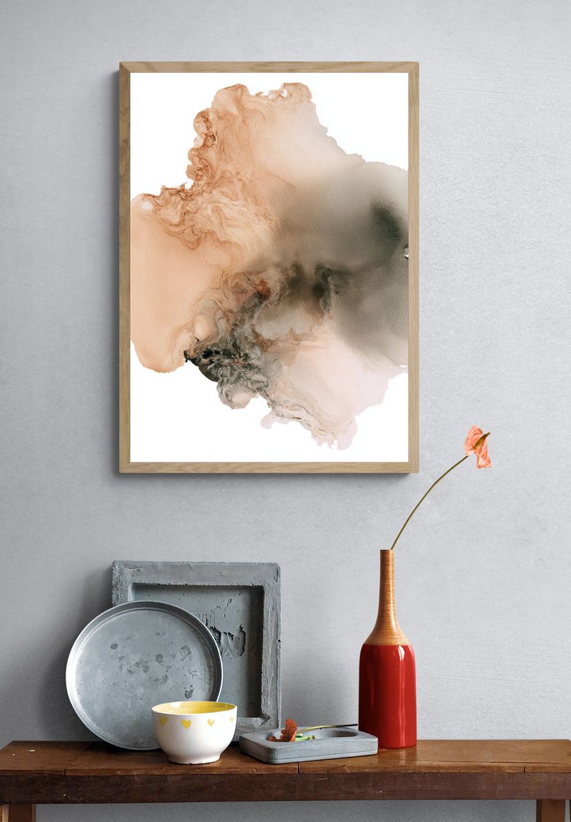 Soft Neutral Ink Abstract Poster. — room view 3