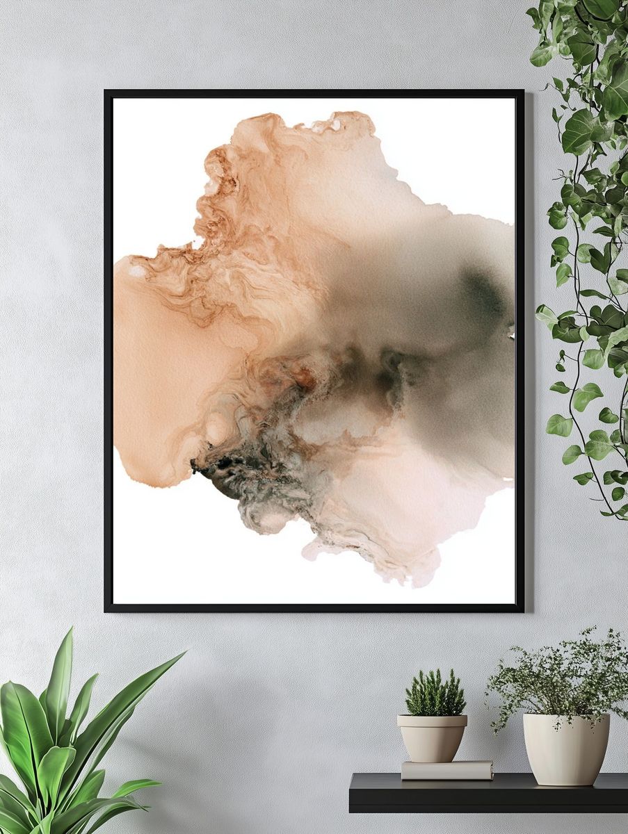 Soft Neutral Ink Abstract Poster. — room view 4