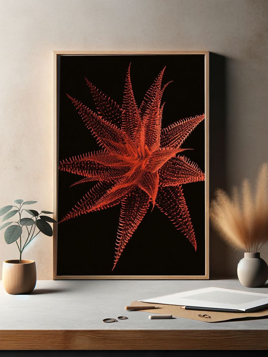 Crimson Starburst Abstract Print. — room view 2