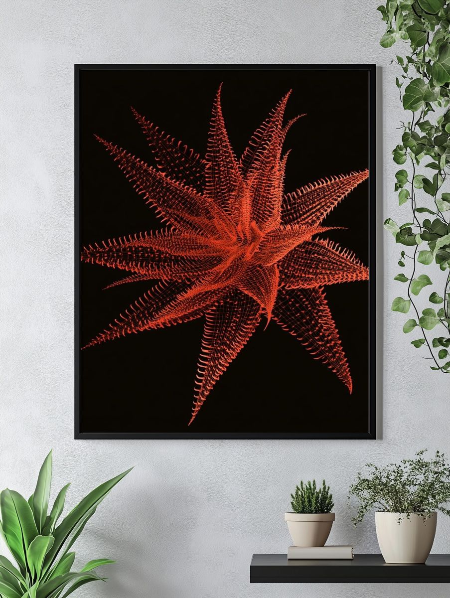 Crimson Starburst Abstract Print. — room view 4