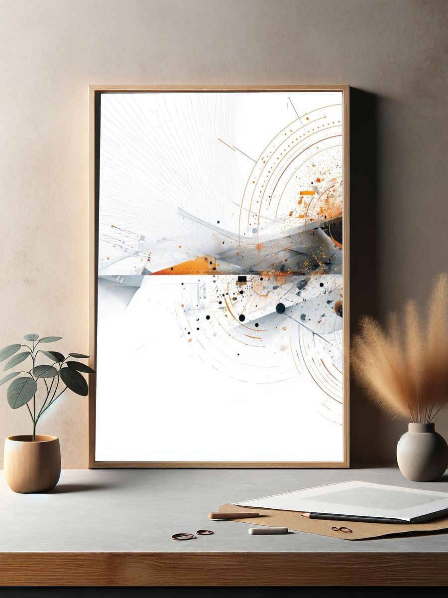 Orange Orbit Abstract Poster. — room view 2