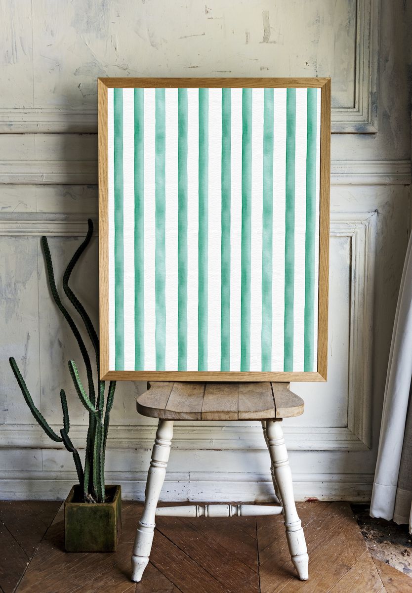 Mint Watercolor Stripes Poster. room preview