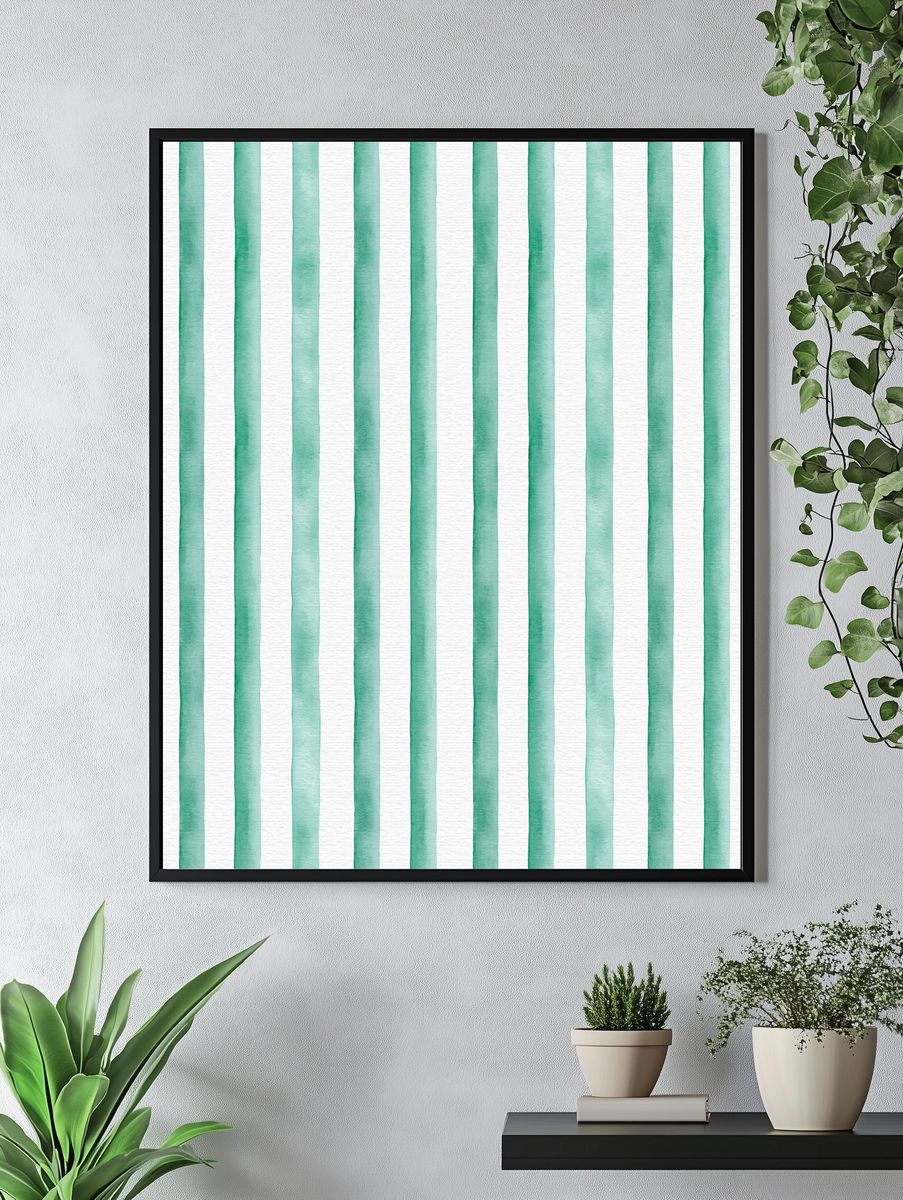Mint Watercolor Stripes Poster. — room view 4