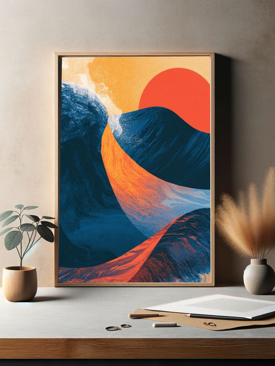 Sunset Waves Abstract Poster. — room view 2