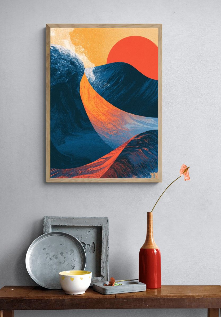 Sunset Waves Abstract Poster. — room view 3