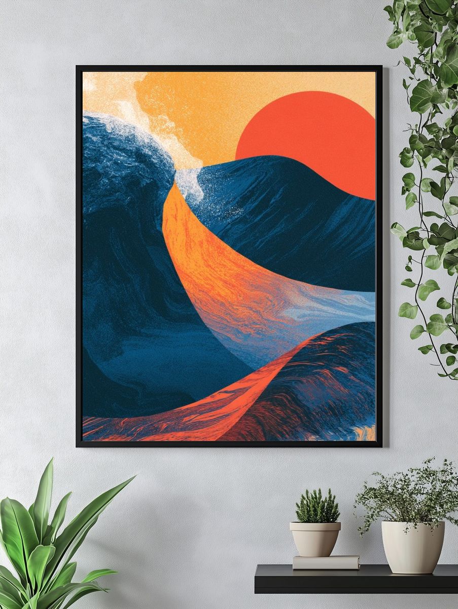 Sunset Waves Abstract Poster. — room view 4