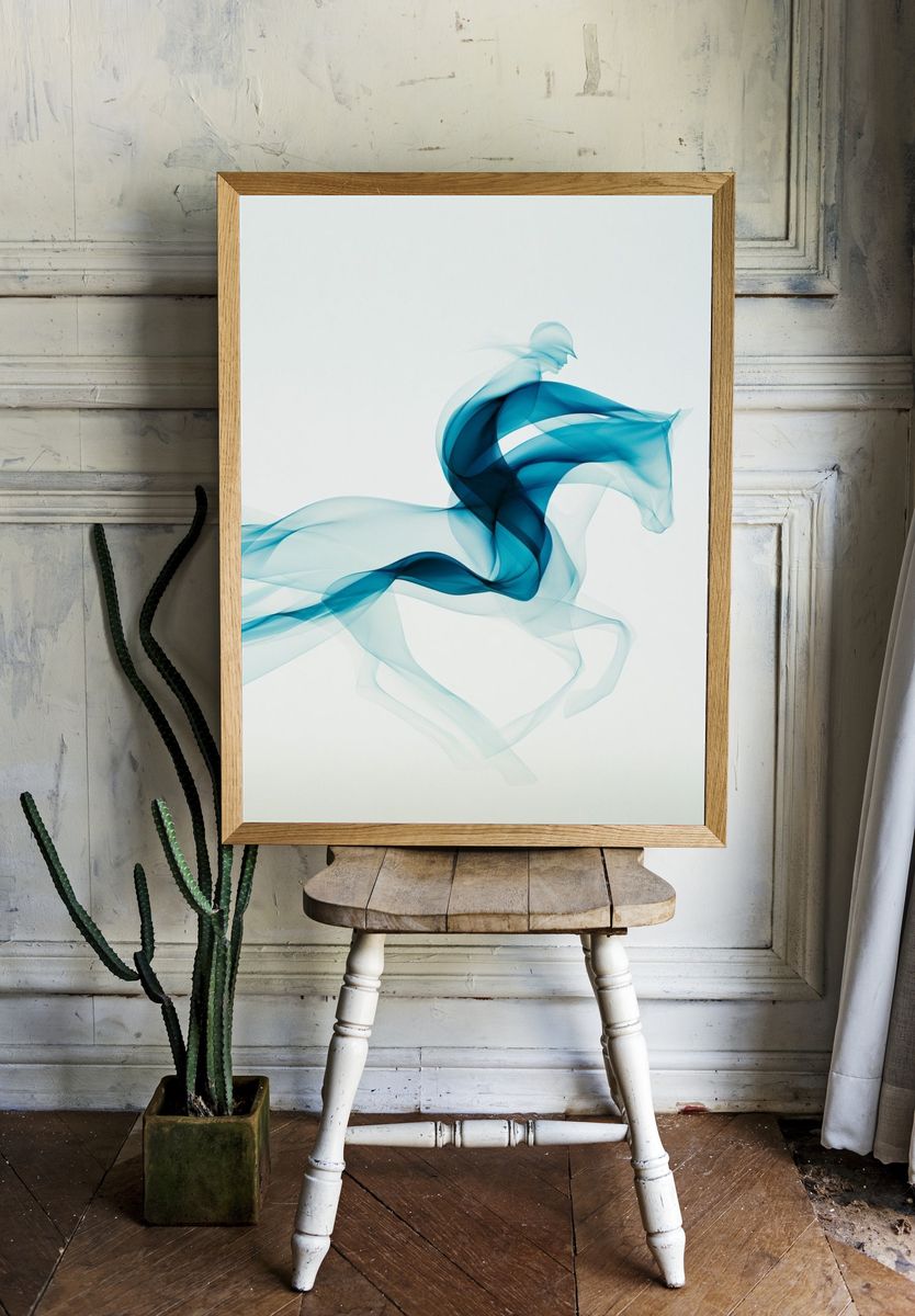 Blue Smoke Horse Abstract Print. — room view 1