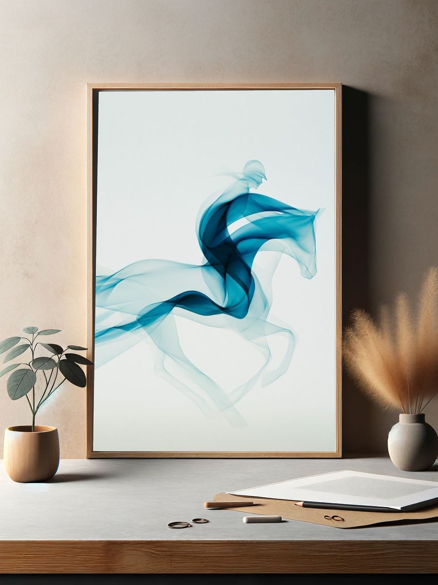 Blue Smoke Horse Abstract Print. — room view 2