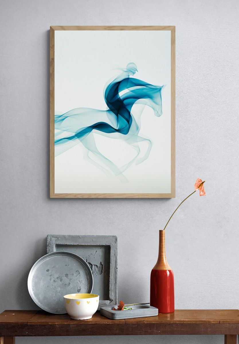 Blue Smoke Horse Abstract Print. — room view 3