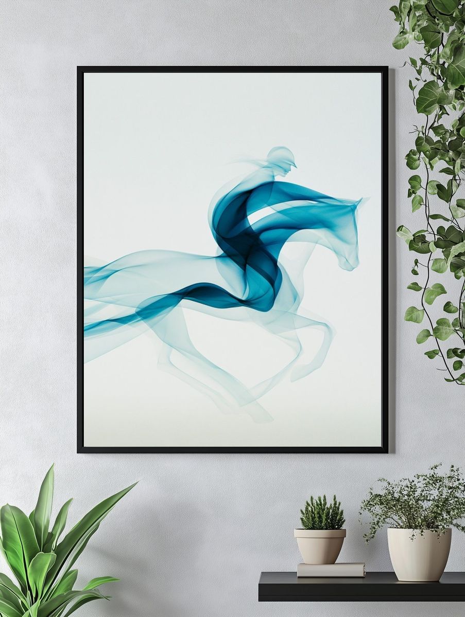 Blue Smoke Horse Abstract Print. — room view 4